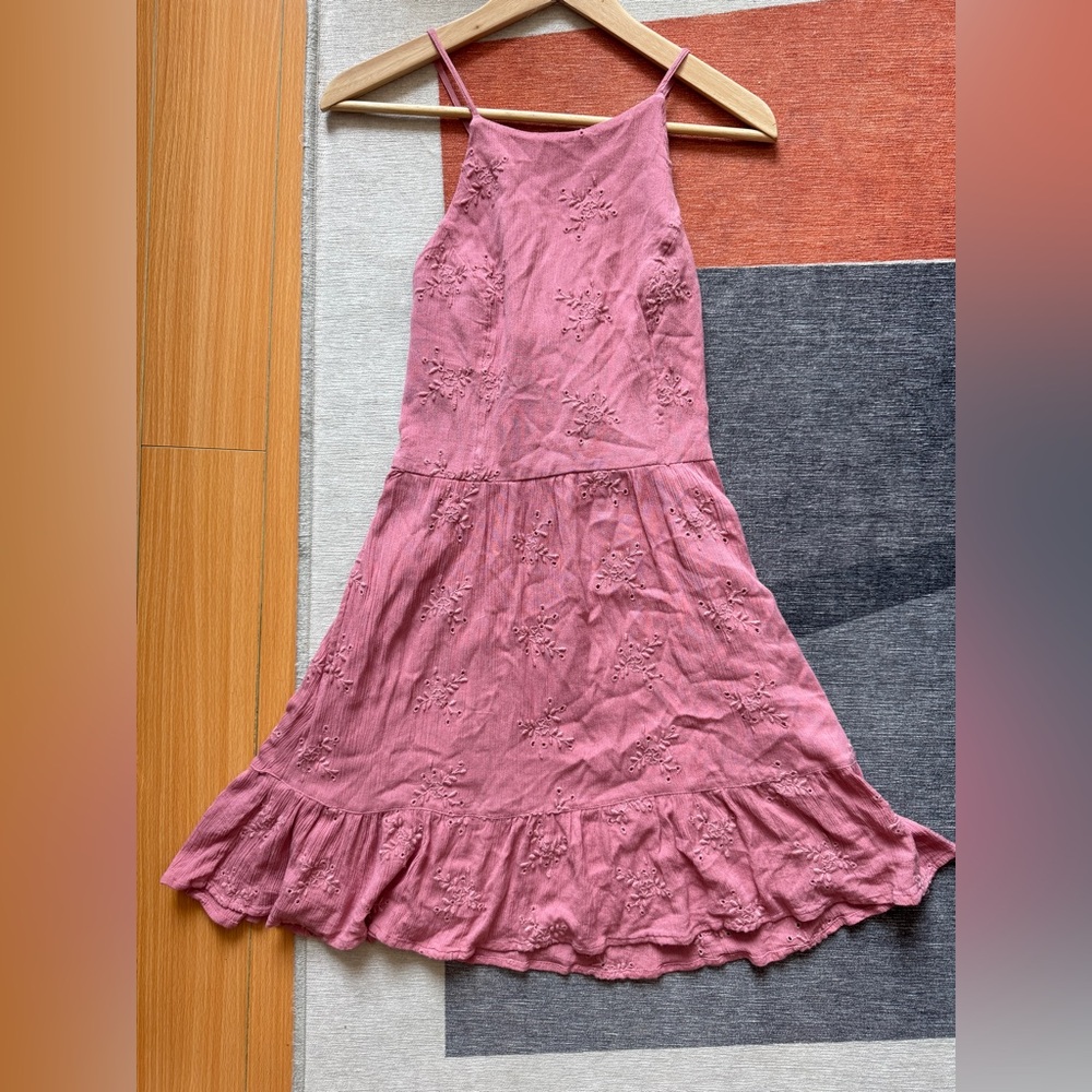 Hollister Terracotta Pink Embroidered Midi Dress
